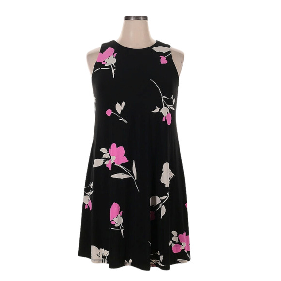 Lauren Ralph Lauren Black Pink Floral Sleeveless Trapeze Shift Dress EUC Sz 12 - Picture 1 of 8